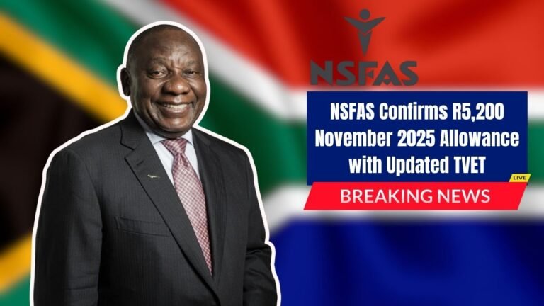 NSFAS Confirms R5,200 November 2025 Allowance with Updated TVET and University Payment Dates