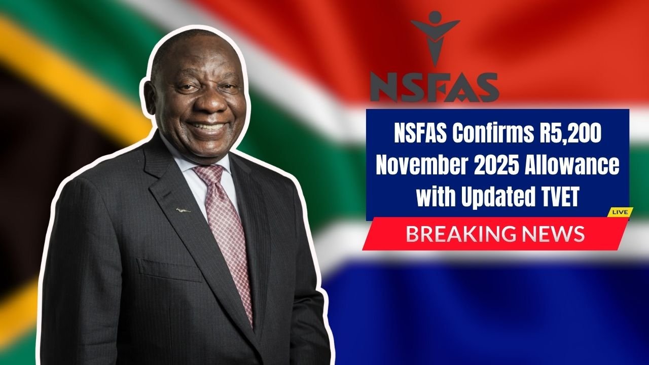 NSFAS Confirms R5,200 November 2025 Allowance with Updated TVET and University Payment Dates